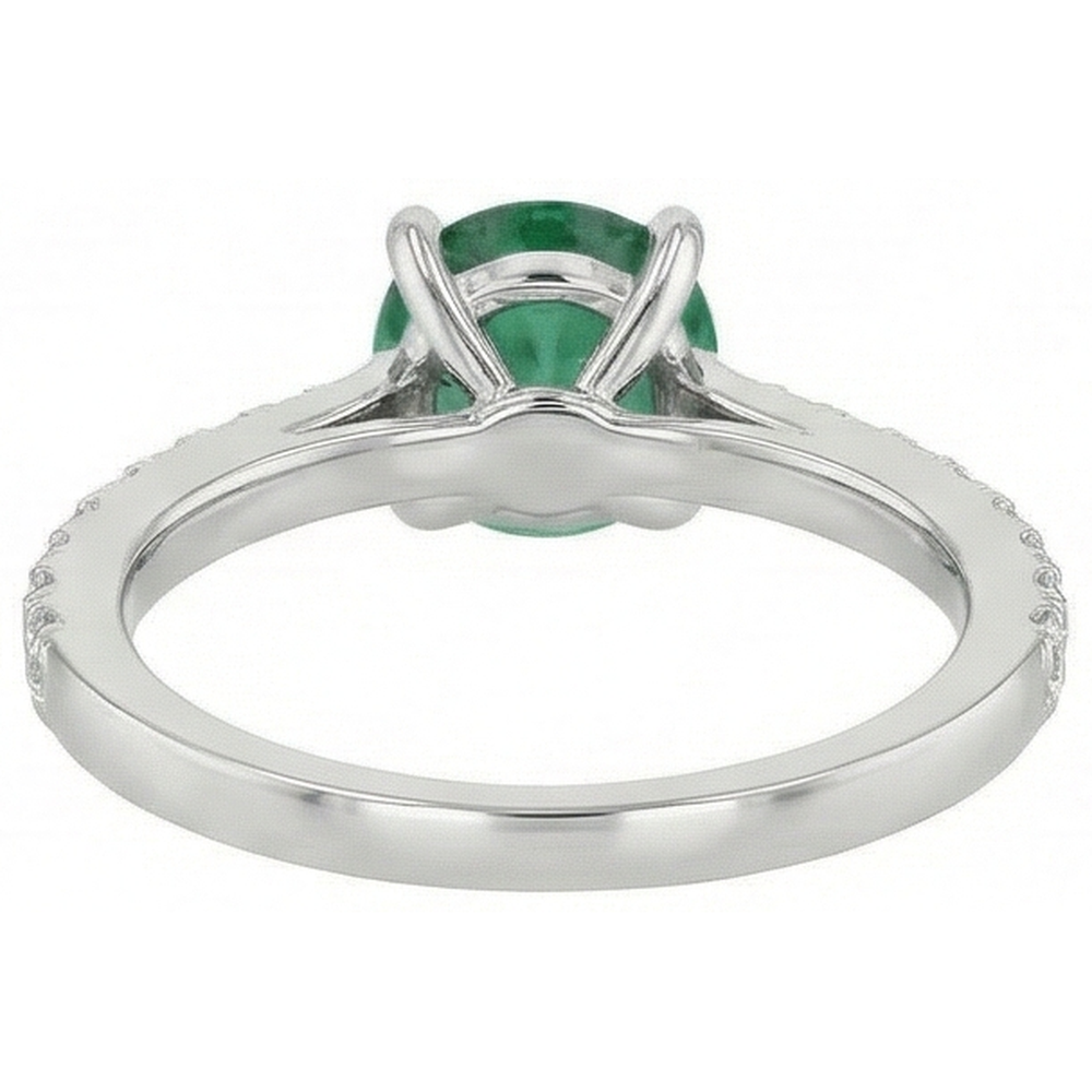 3.15 Carats Prong Set Green Emerald GIA And Natural Earth Mined Diamonds Wedding Ring WG 14K