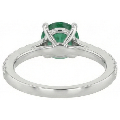 3.15 Carats Prong Set Green Emerald GIA And Natural Earth Mined Diamonds Wedding Ring WG 14K