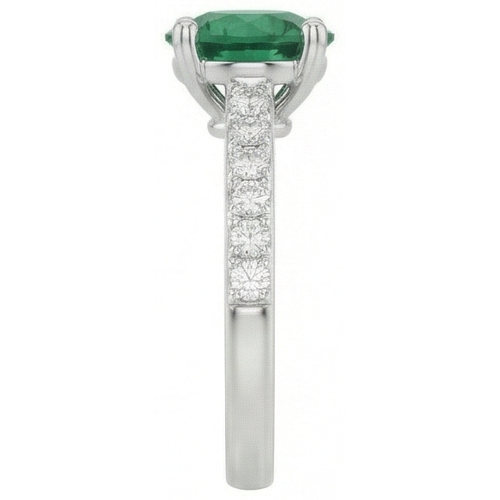3.15 Carats Prong Set Green Emerald GIA And Natural Earth Mined Diamonds Wedding Ring WG 14K