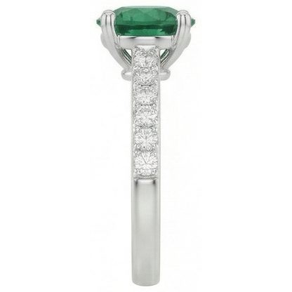 3.15 Carats Prong Set Green Emerald GIA And Natural Earth Mined Diamonds Wedding Ring WG 14K