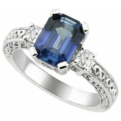3.15 Carats Sri Lankan Sapphire & Natural Earth Mined Diamond Wedding Ring White Gold 14K