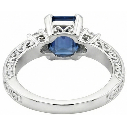 3.15 Carats Sri Lankan Sapphire & Natural Earth Mined Diamond Wedding Ring White Gold 14K