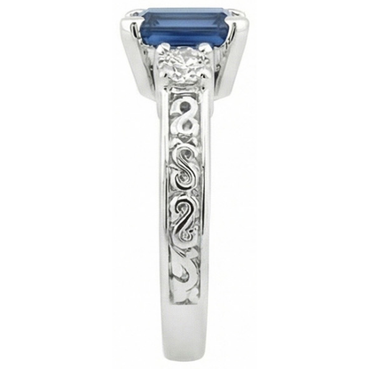 3.15 Carats Sri Lankan Sapphire & Natural Earth Mined Diamond Wedding Ring White Gold 14K