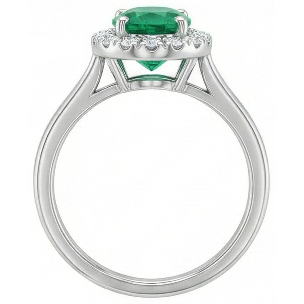 3.2 Ct Oval Cut Green Emerald GIA Natural Earth Mined Diamond Wedding Ring White Gold 14K