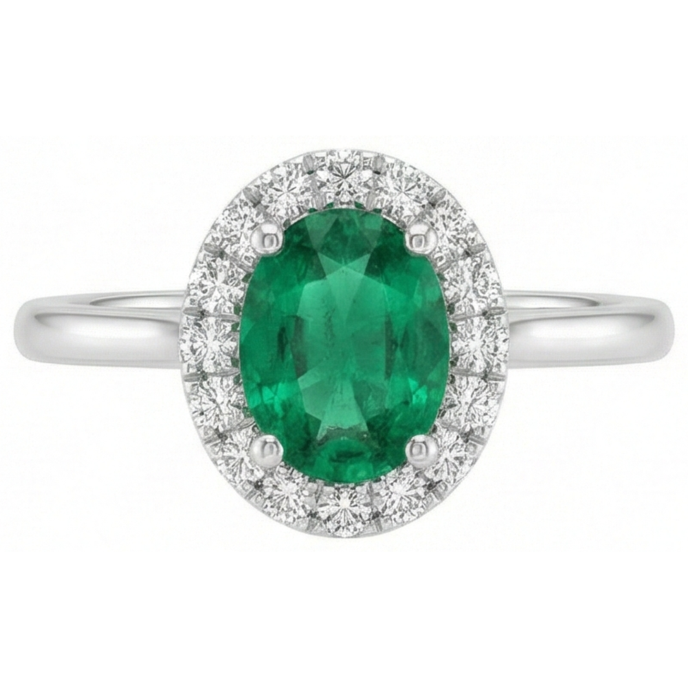 3.2 Ct Oval Cut Green Emerald GIA Natural Earth Mined Diamond Wedding Ring White Gold 14K
