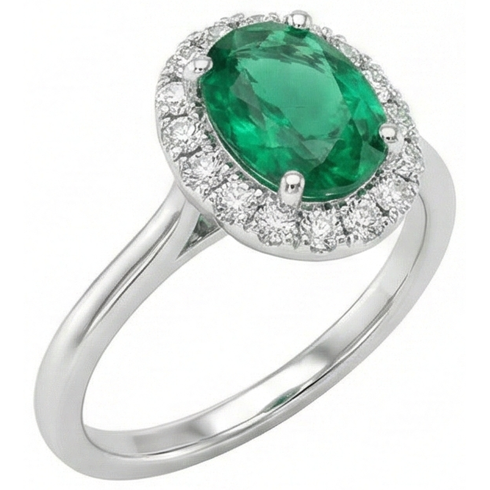 3.2 Ct Oval Cut Green Emerald GIA Natural Earth Mined Diamond Wedding Ring White Gold 14K