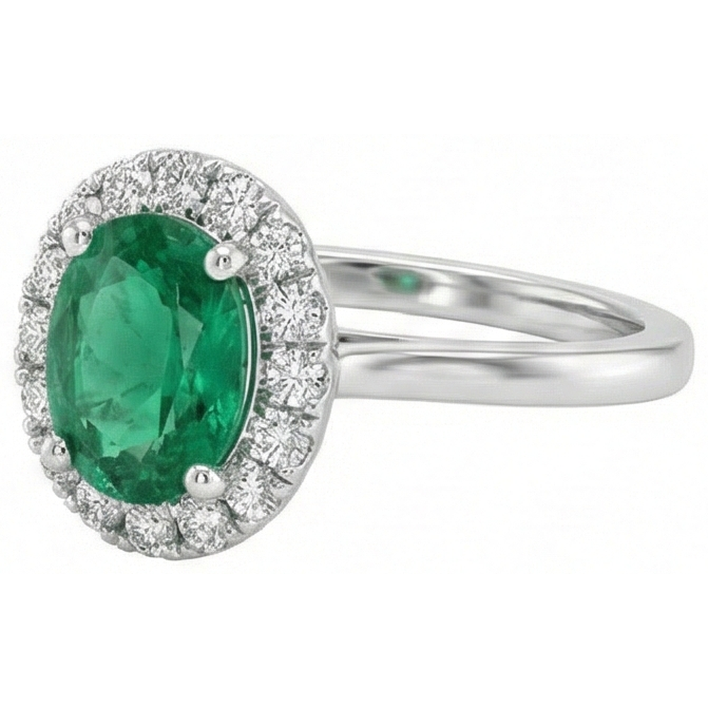 3.2 Ct Oval Cut Green Emerald GIA Natural Earth Mined Diamond Wedding Ring White Gold 14K