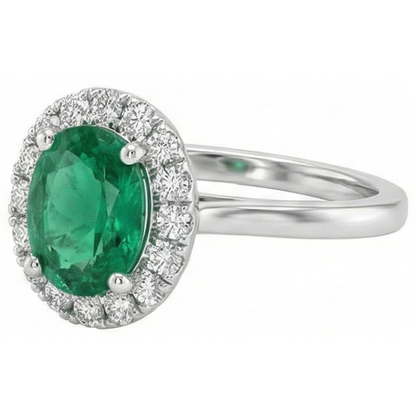 3.2 Ct Oval Cut Green Emerald GIA Natural Earth Mined Diamond Wedding Ring White Gold 14K