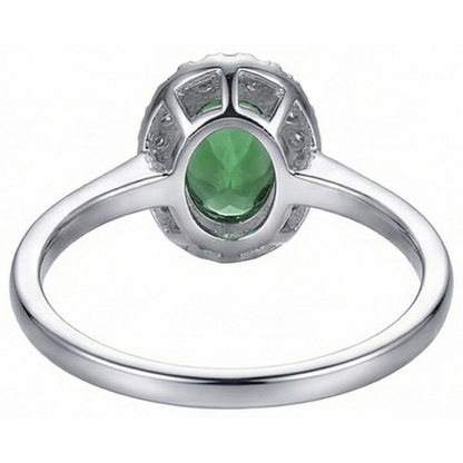 3.2 Ct Oval Green Emerald Halo Natural Earth Mined Diamond Ring 14K White Gold New