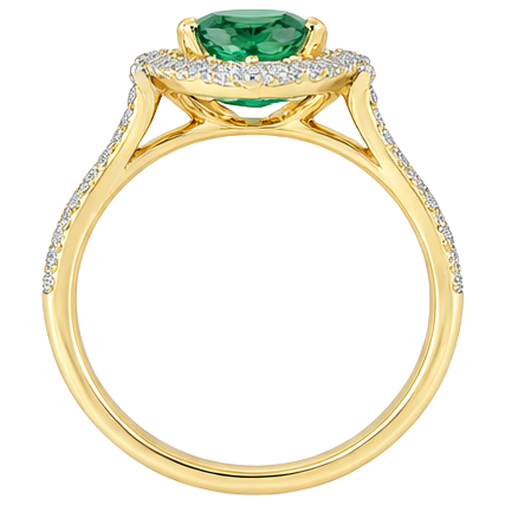 3.20 Carats Green Emerald GIA And Natural Earth Mined Diamonds Engagement Ring Two Tone Gold 14K