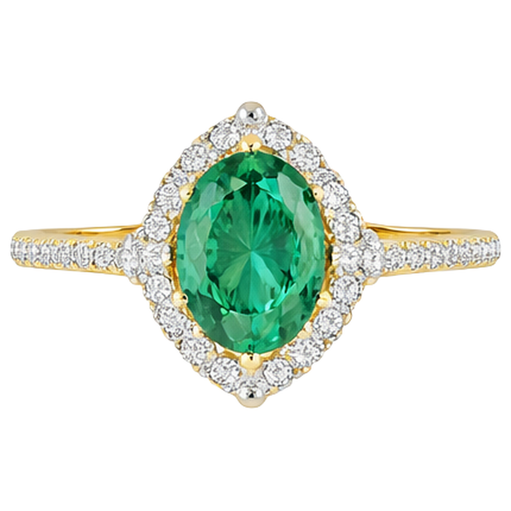 3.20 Carats Green Emerald GIA And Natural Earth Mined Diamonds Engagement Ring Two Tone Gold 14K