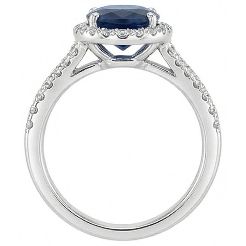 natural round sapphire 3.20ct ring profile view