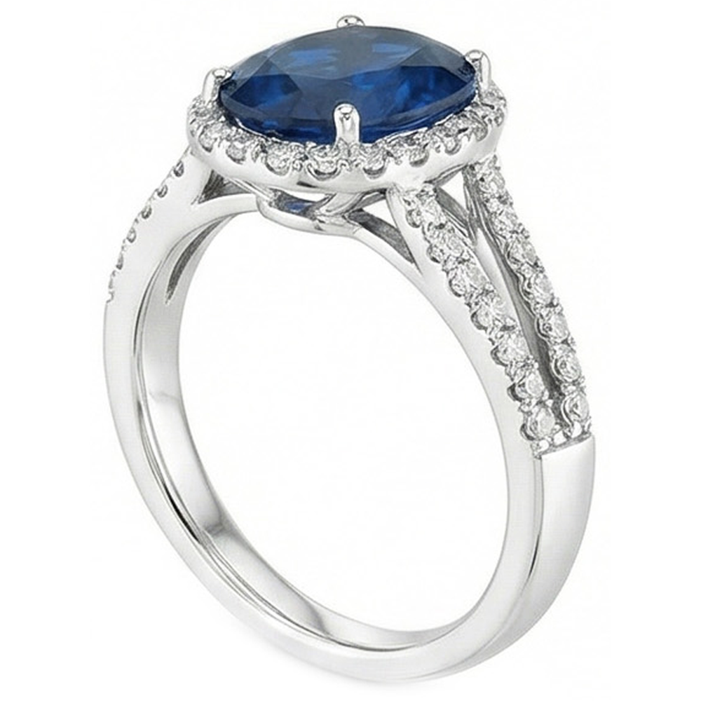 natural round sapphire 3.20ct ring top view
