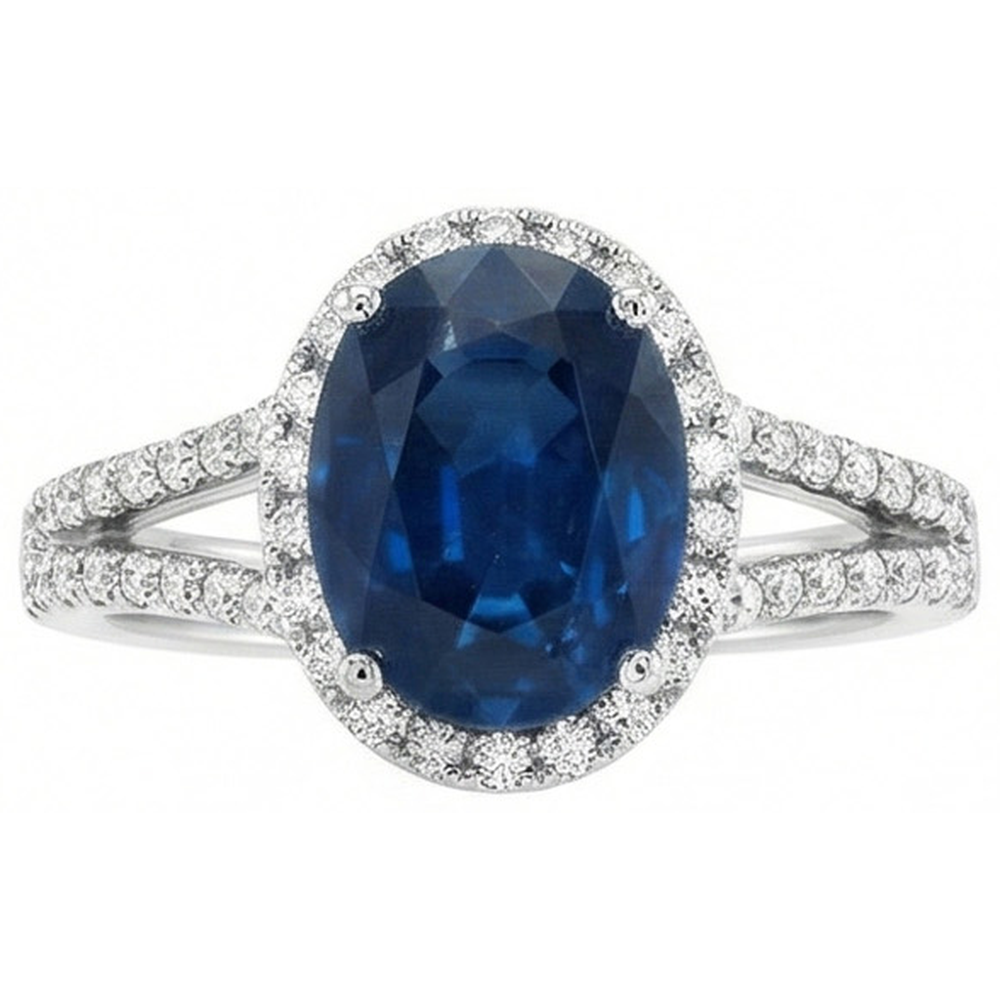 natural round sapphire 3.20ct ring front view