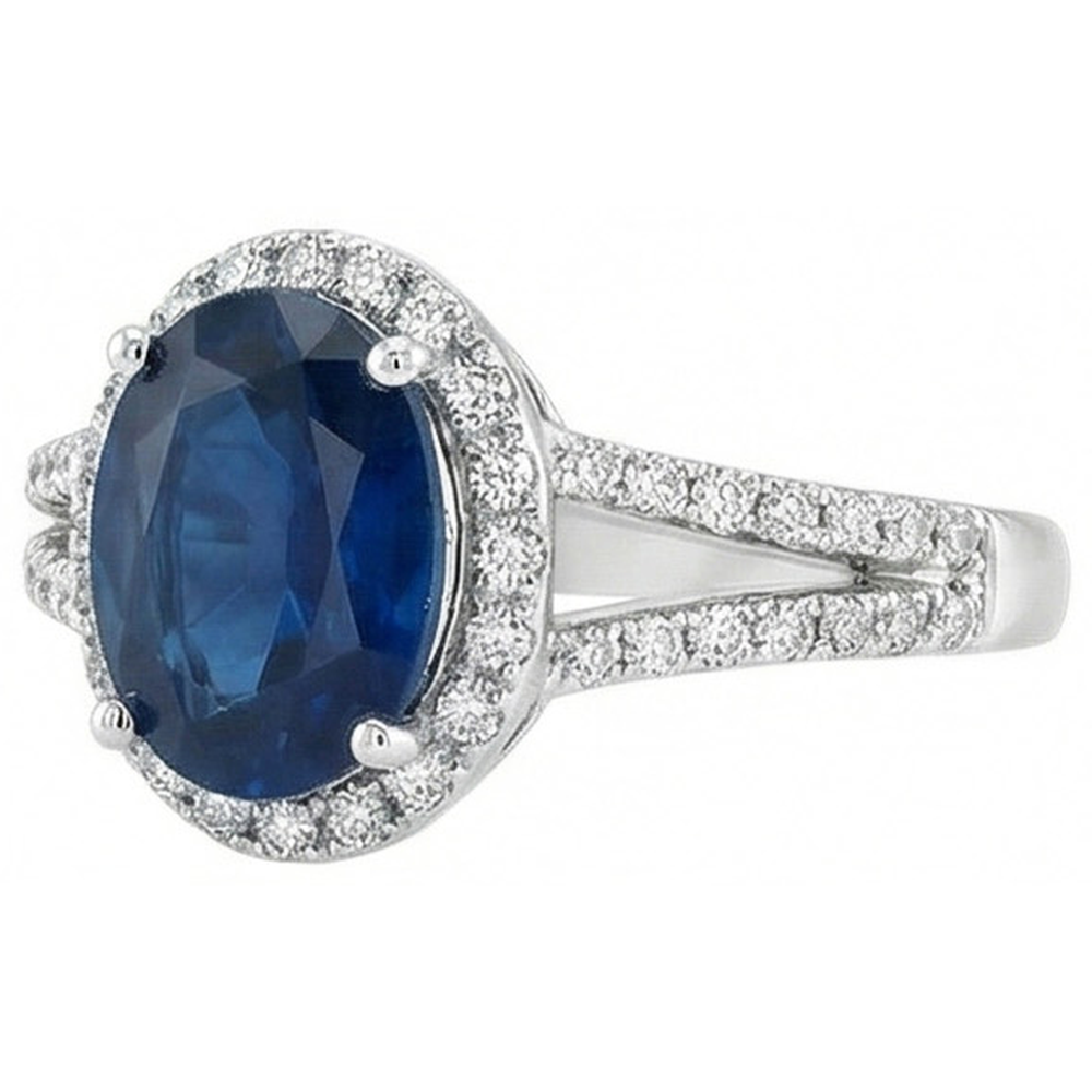 natural round sapphire 3.20ct ring close up detail
