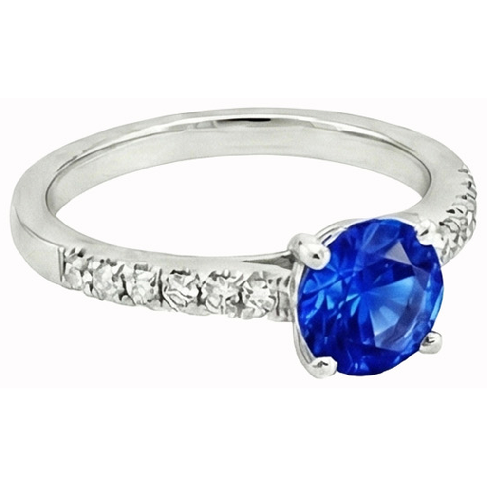 3.20 Ct Sri Lankan Sapphire And Natural Earth Mined Diamonds Ring Gold 14K 4 Prong Set