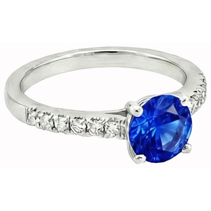 3.20 Ct Sri Lankan Sapphire And Natural Earth Mined Diamonds Ring Gold 14K 4 Prong Set