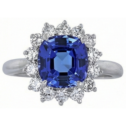 3.25 Carats Cushion Tanzanite & Round Natural Earth Mined Diamond Wedding Ring