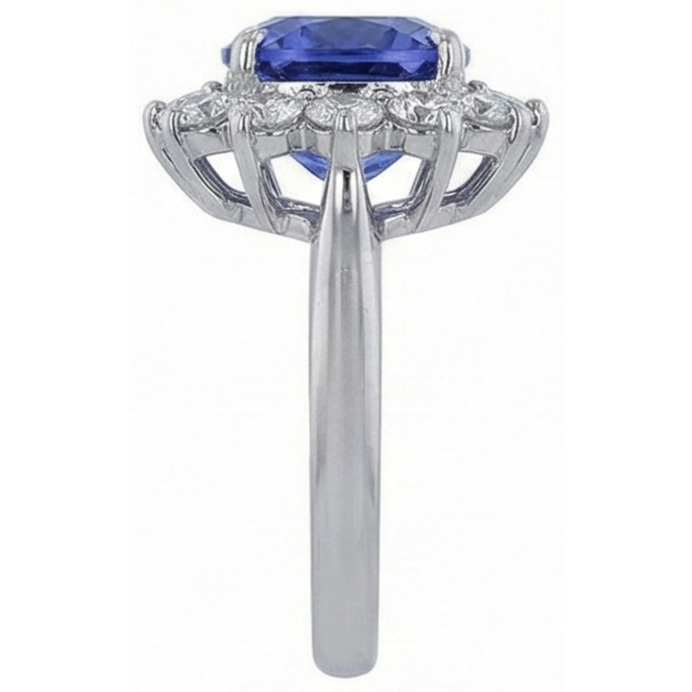 3.25 Carats Cushion Tanzanite & Round Natural Earth Mined Diamond Wedding Ring