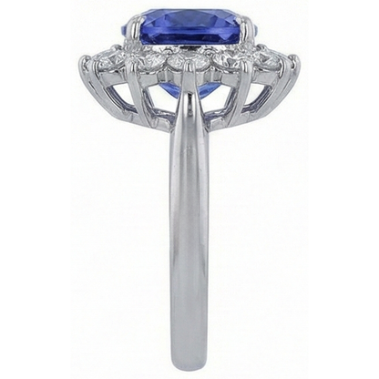 3.25 Carats Cushion Tanzanite & Round Natural Earth Mined Diamond Wedding Ring