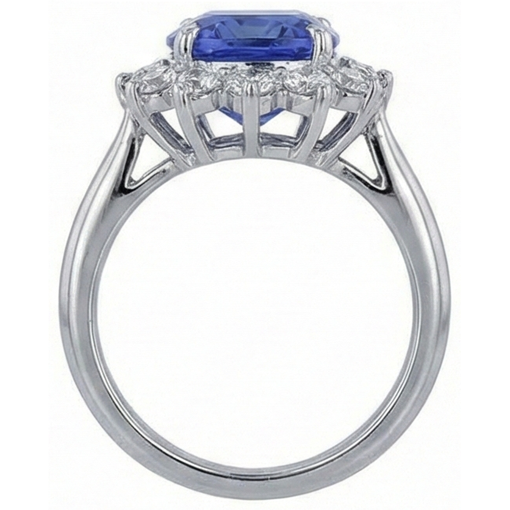 3.25 Carats Cushion Tanzanite & Round Natural Earth Mined Diamond Wedding Ring