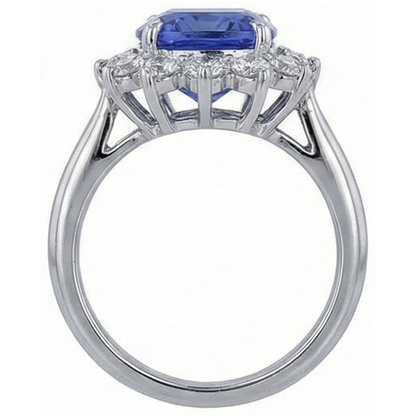 3.25 Carats Cushion Tanzanite & Round Natural Earth Mined Diamond Wedding Ring