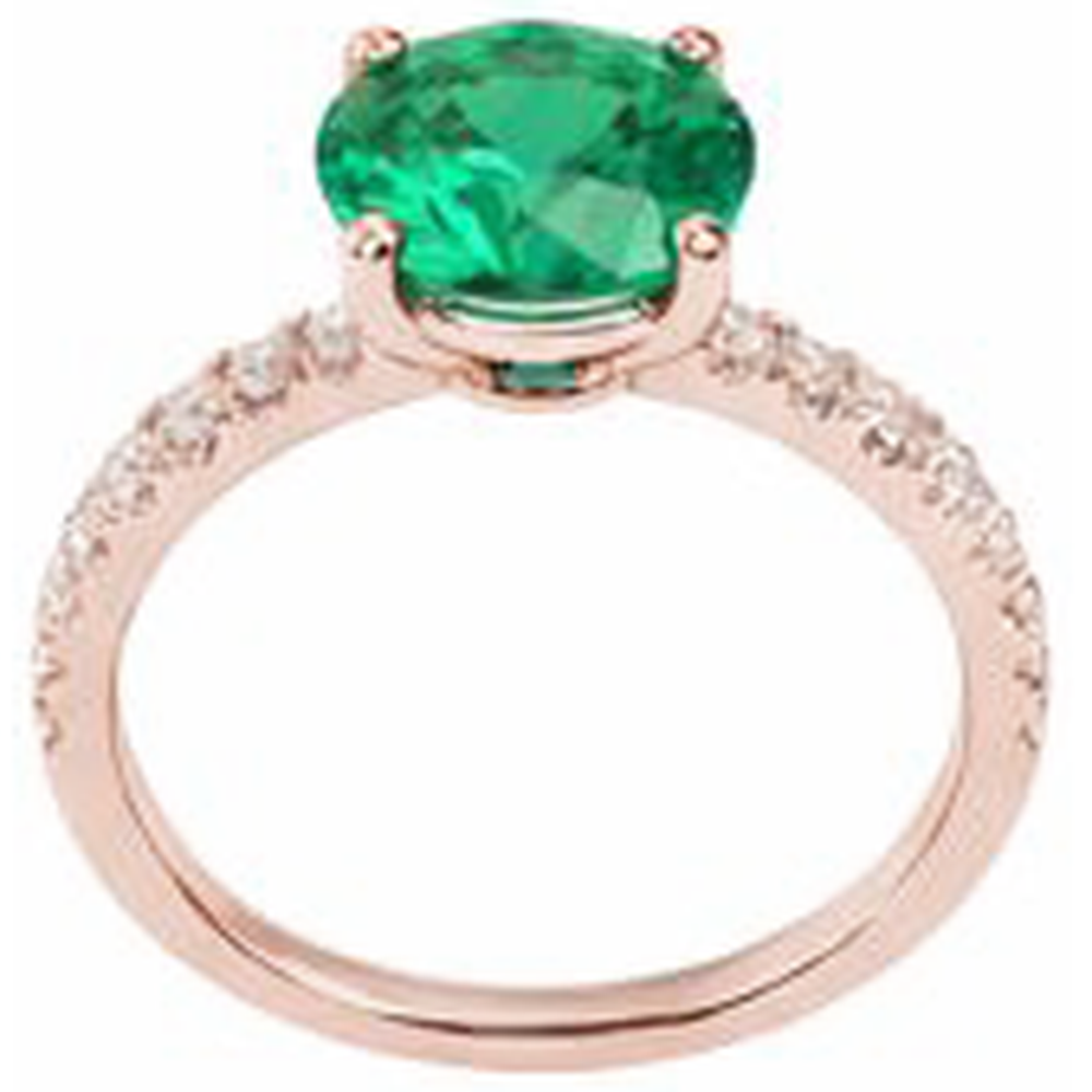3.25 Carats Round Green Emerald GIA & Natural Earth Mined Diamond Ring Gold Rose 14K Gemstone
