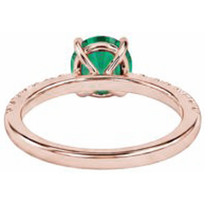 3.25 Carats Round Green Emerald GIA & Natural Earth Mined Diamond Ring Gold Rose 14K Gemstone