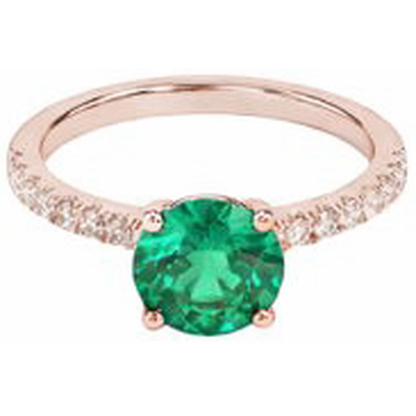 3.25 Carats Round Green Emerald GIA & Natural Earth Mined Diamond Ring Gold Rose 14K Gemstone