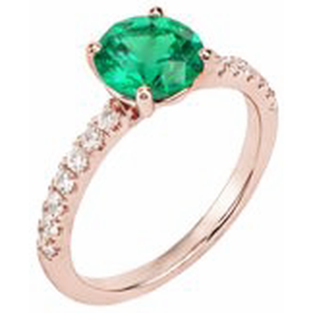 3.25 Carats Round Green Emerald GIA & Natural Earth Mined Diamond Ring Gold Rose 14K Gemstone
