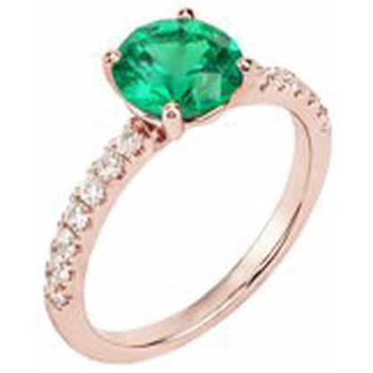 3.25 Carats Round Green Emerald GIA & Natural Earth Mined Diamond Ring Gold Rose 14K Gemstone
