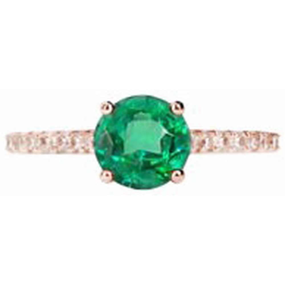 3.25 Carats Round Green Emerald GIA & Natural Earth Mined Diamond Ring Gold Rose 14K Gemstone