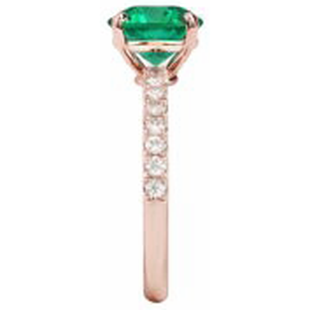 3.25 Carats Round Green Emerald GIA & Natural Earth Mined Diamond Ring Gold Rose 14K Gemstone