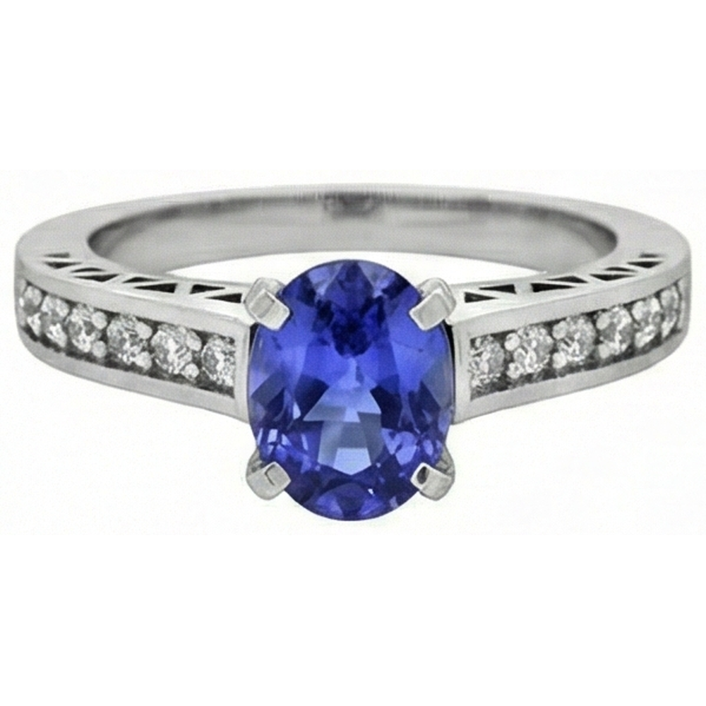 3.25 Carats Tanzanite And Natural Earth Mined Diamond Engagement Ring 14K White Gold