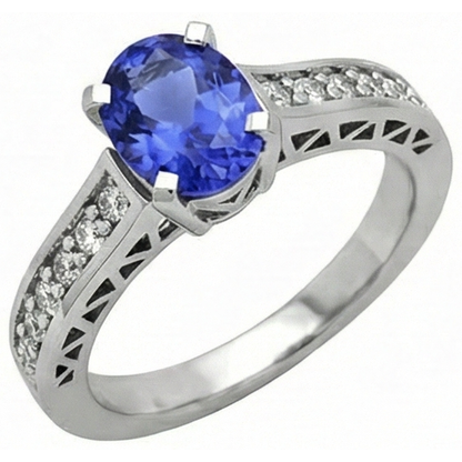 3.25 Carats Tanzanite And Natural Earth Mined Diamond Engagement Ring 14K White Gold