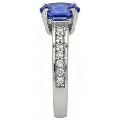 3.25 Carats Tanzanite And Natural Earth Mined Diamond Engagement Ring 14K White Gold
