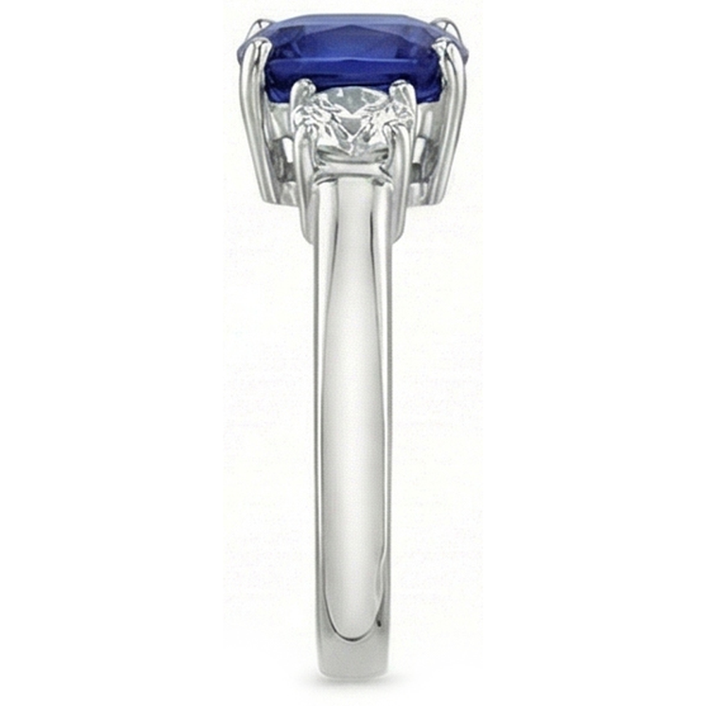 3.25 Carats Three Stone Kashmir Sapphire And Natural Earth Mined Diamonds Ring White Gold 14K