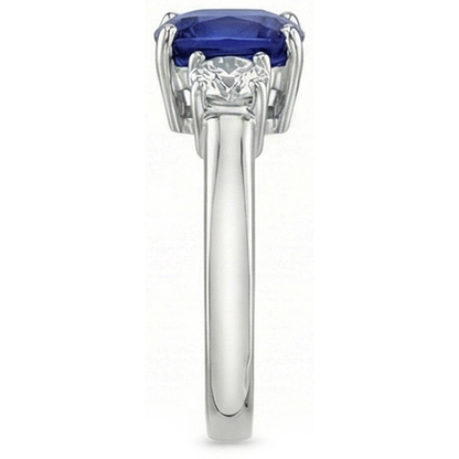 3.25 Carats Three Stone Kashmir Sapphire And Natural Earth Mined Diamonds Ring White Gold 14K
