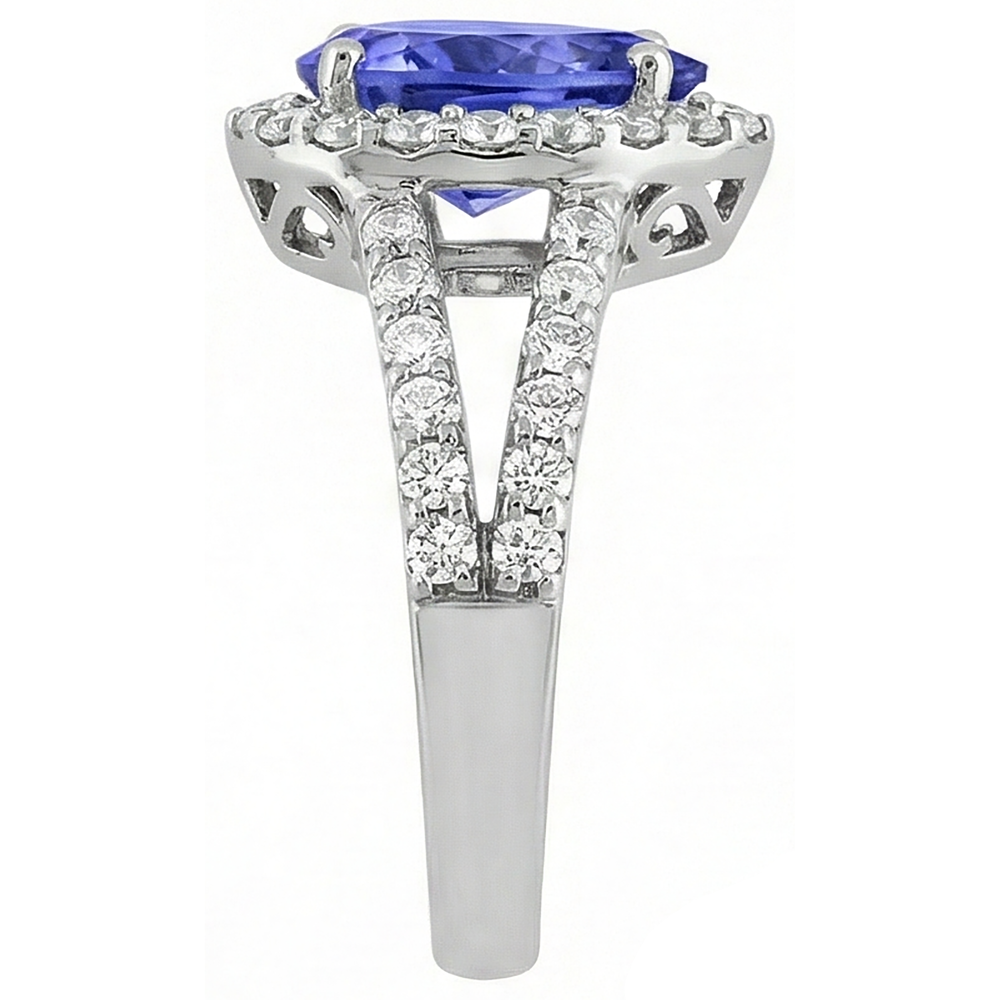 3.25 Ct Blue Pear Cut Tanzanite With Natural Earth Mined Diamond Ring Lady Men Gold