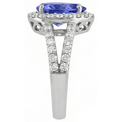 3.25 Ct Blue Pear Cut Tanzanite With Natural Earth Mined Diamond Ring Lady Men Gold