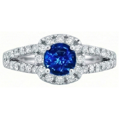 3.25 Ct Brilliant Cut Ceylon Sapphire Natural Earth Mined Diamonds Ring White Gold 14K