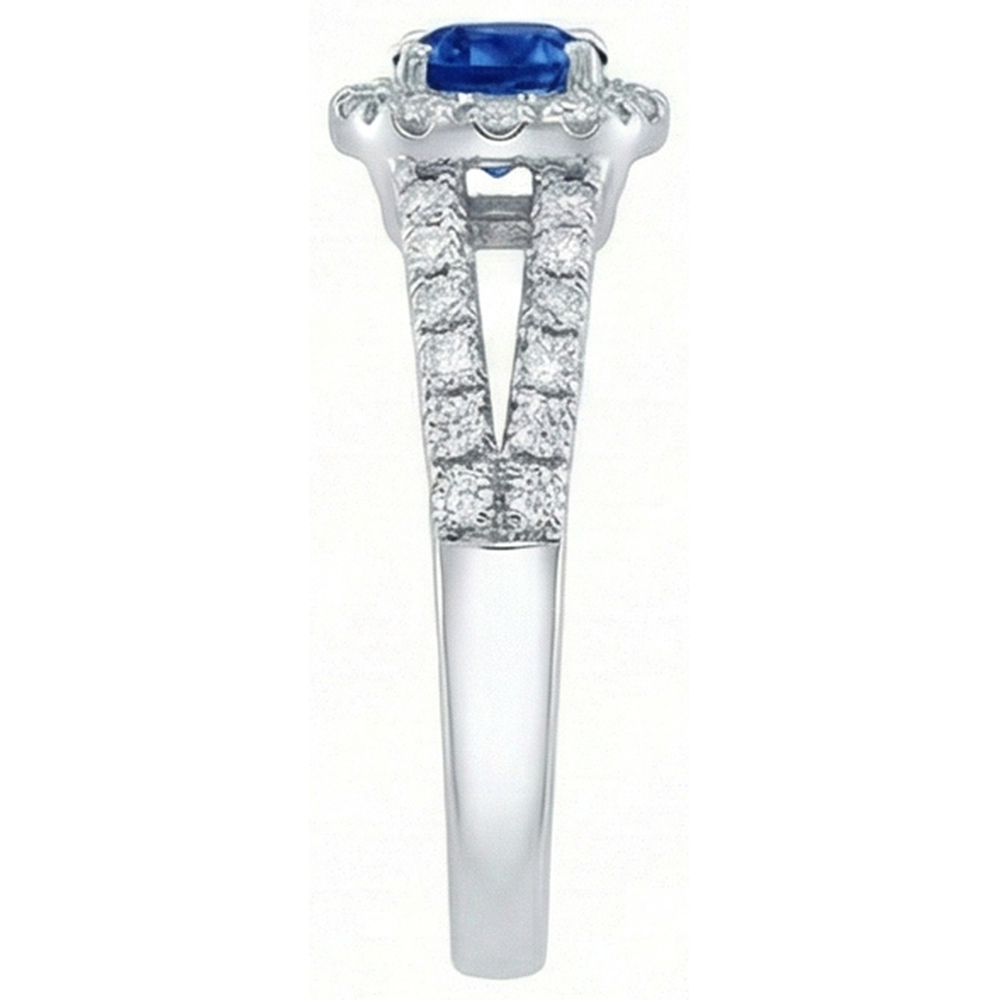 3.25 Ct Brilliant Cut Ceylon Sapphire Natural Earth Mined Diamonds Ring White Gold 14K