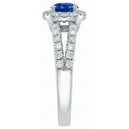 3.25 Ct Brilliant Cut Ceylon Sapphire Natural Earth Mined Diamonds Ring White Gold 14K