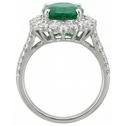 3.25 Ct Oval Green Emerald GIA With Halo Natural Earth Mined Diamond Ring 14K White Gold