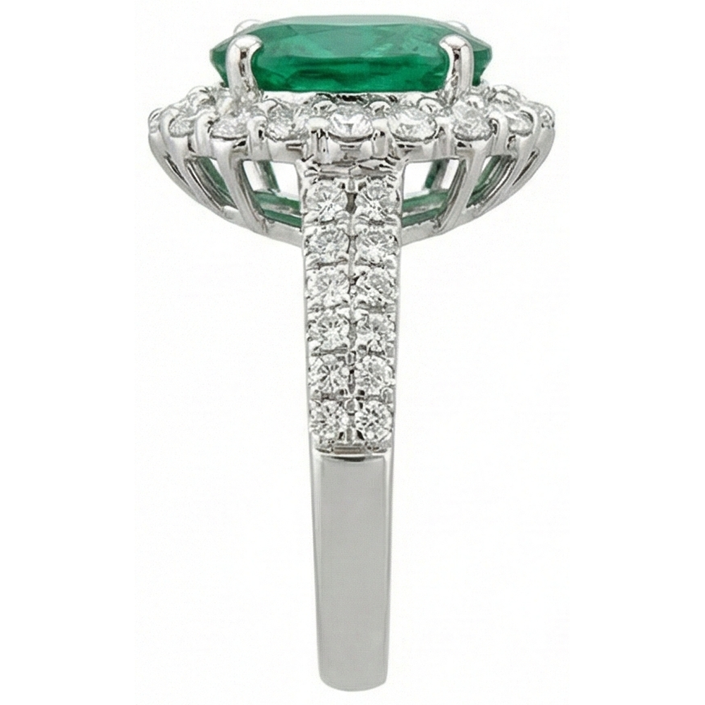 3.25 Ct Oval Green Emerald GIA With Halo Natural Earth Mined Diamond Ring 14K White Gold