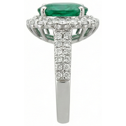 3.25 Ct Oval Green Emerald GIA With Halo Natural Earth Mined Diamond Ring 14K White Gold