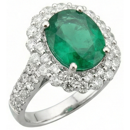3.25 Ct Oval Green Emerald GIA With Halo Natural Earth Mined Diamond Ring 14K White Gold