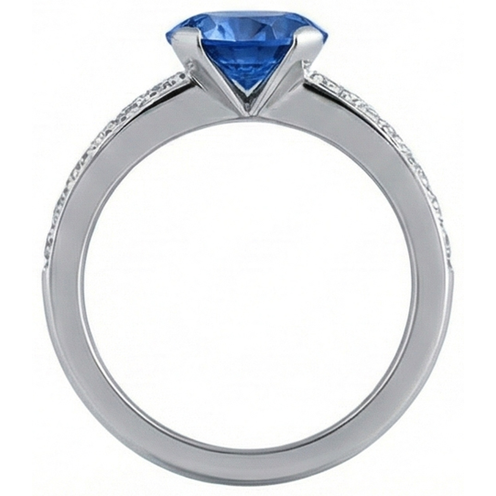 3.25 Ct Round Sri Lanka Sapphire Natural Earth Mined Diamonds Ring Gold 14K