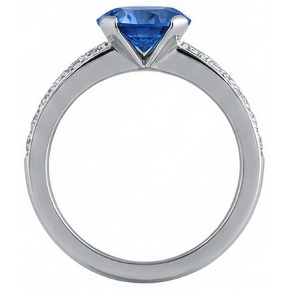 3.25 Ct Round Sri Lanka Sapphire Natural Earth Mined Diamonds Ring Gold 14K