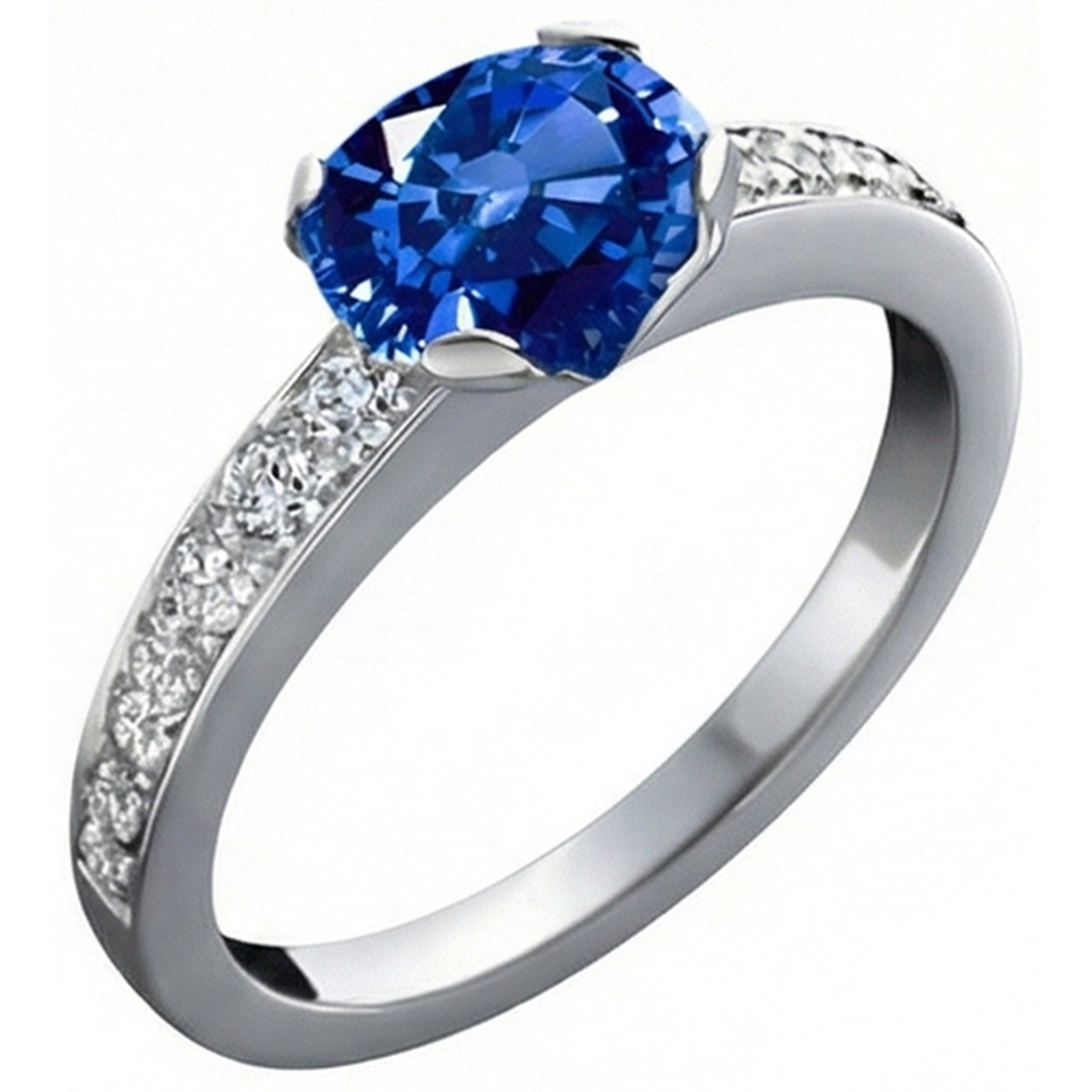 3.25 Ct Round Sri Lanka Sapphire Natural Earth Mined Diamonds Ring Gold 14K